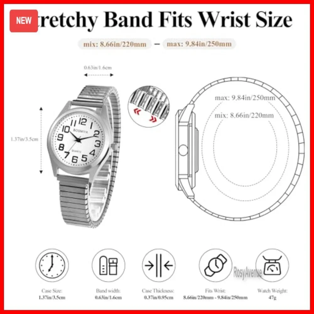 Men's Gold/Silver Tone Quartz Watch with Elastic Band Easy Reader Dial